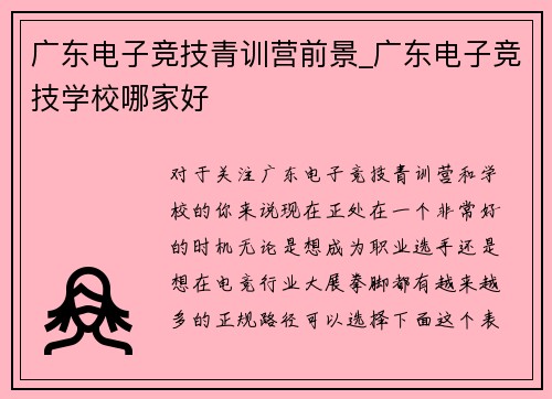 广东电子竞技青训营前景_广东电子竞技学校哪家好